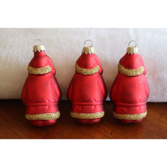 Lot 3x Krebs Blown Glass Ornament Germany Red Santa Christmas Glitter ~3.5" - Picture 4 of 10